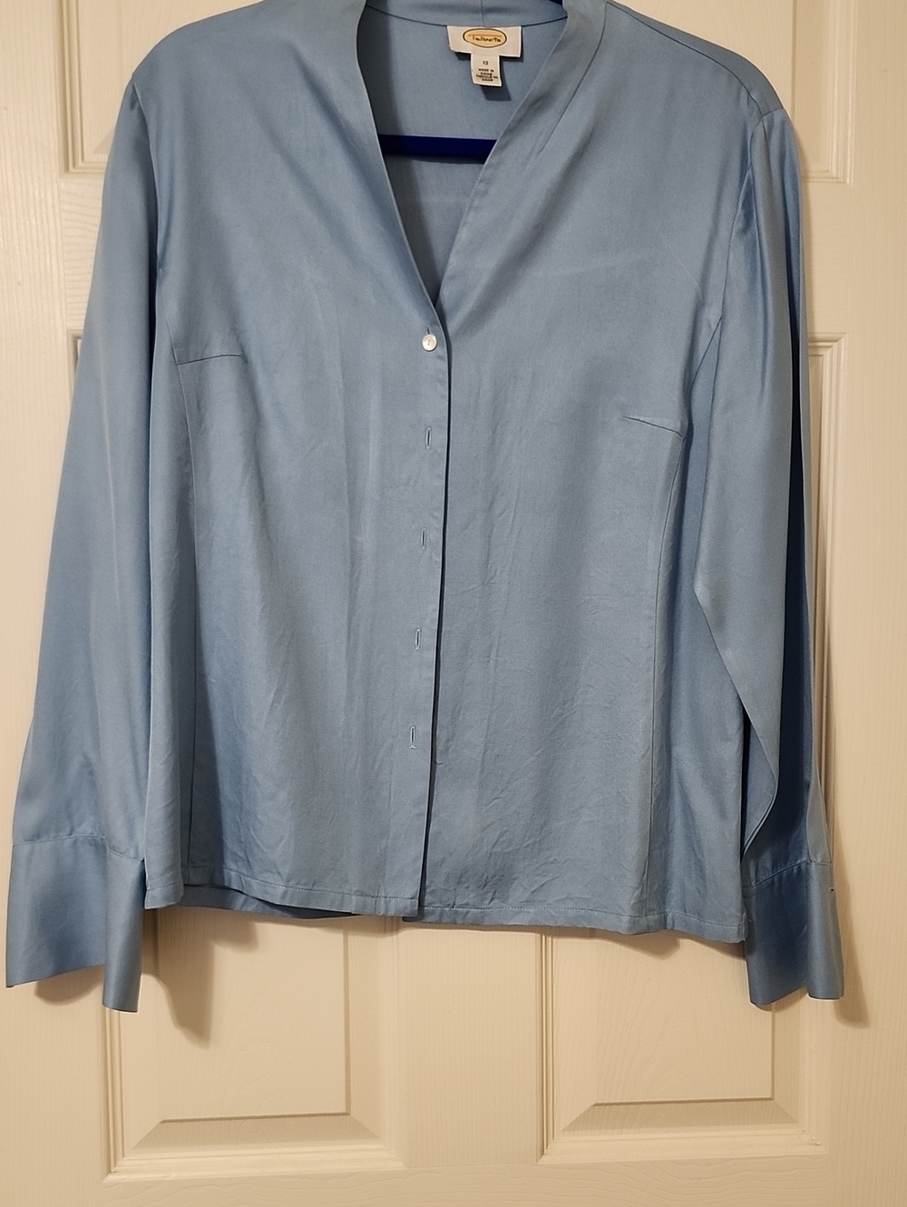 Talbots Soft Light Blue Collarless Button-Down Blouse